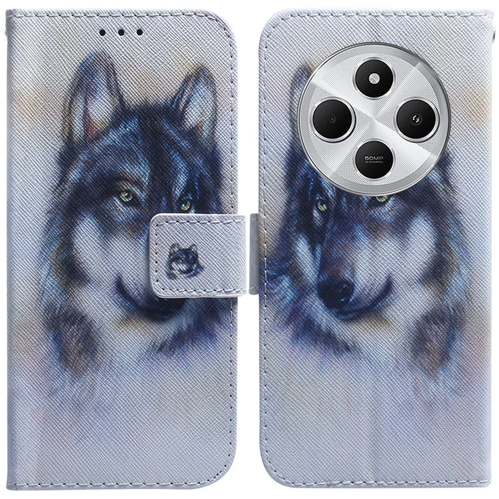 For Redmi 14C 4G Coloured Drawing Flip Leather Phone Case(White Wolf)