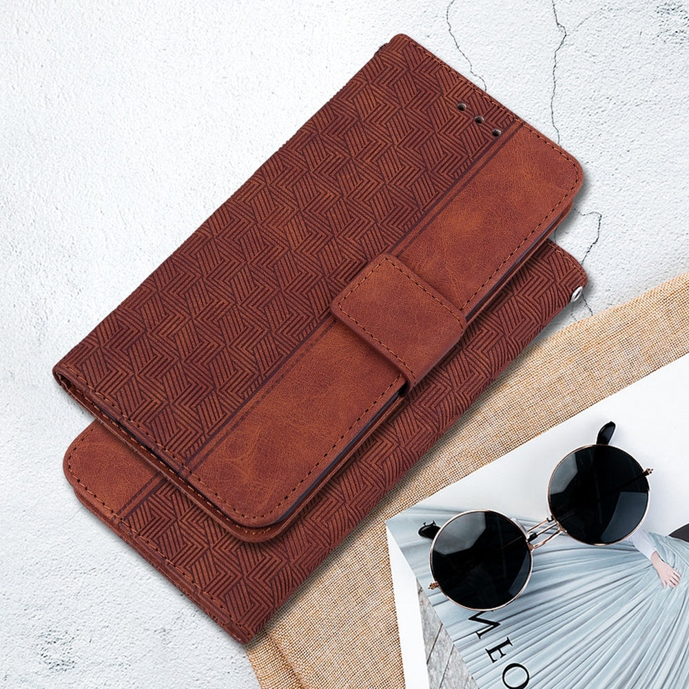 For Redmi 14C 4G Geometric Embossed Leather Phone Case(Brown)