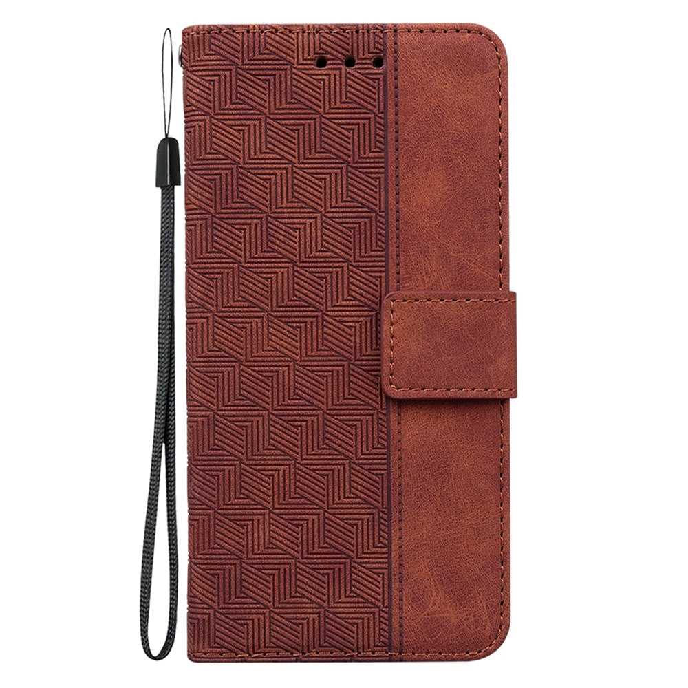 For Redmi 14C 4G Geometric Embossed Leather Phone Case(Brown)