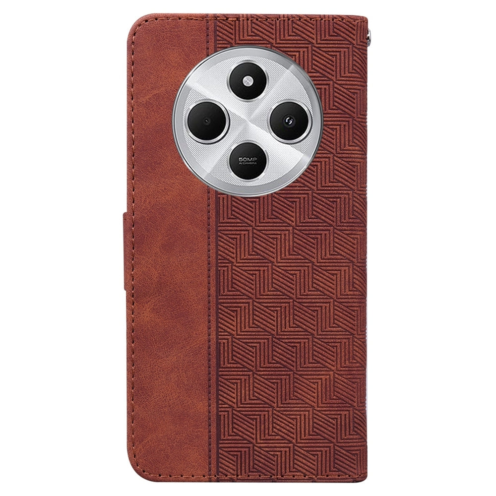 For Redmi 14C 4G Geometric Embossed Leather Phone Case(Brown)