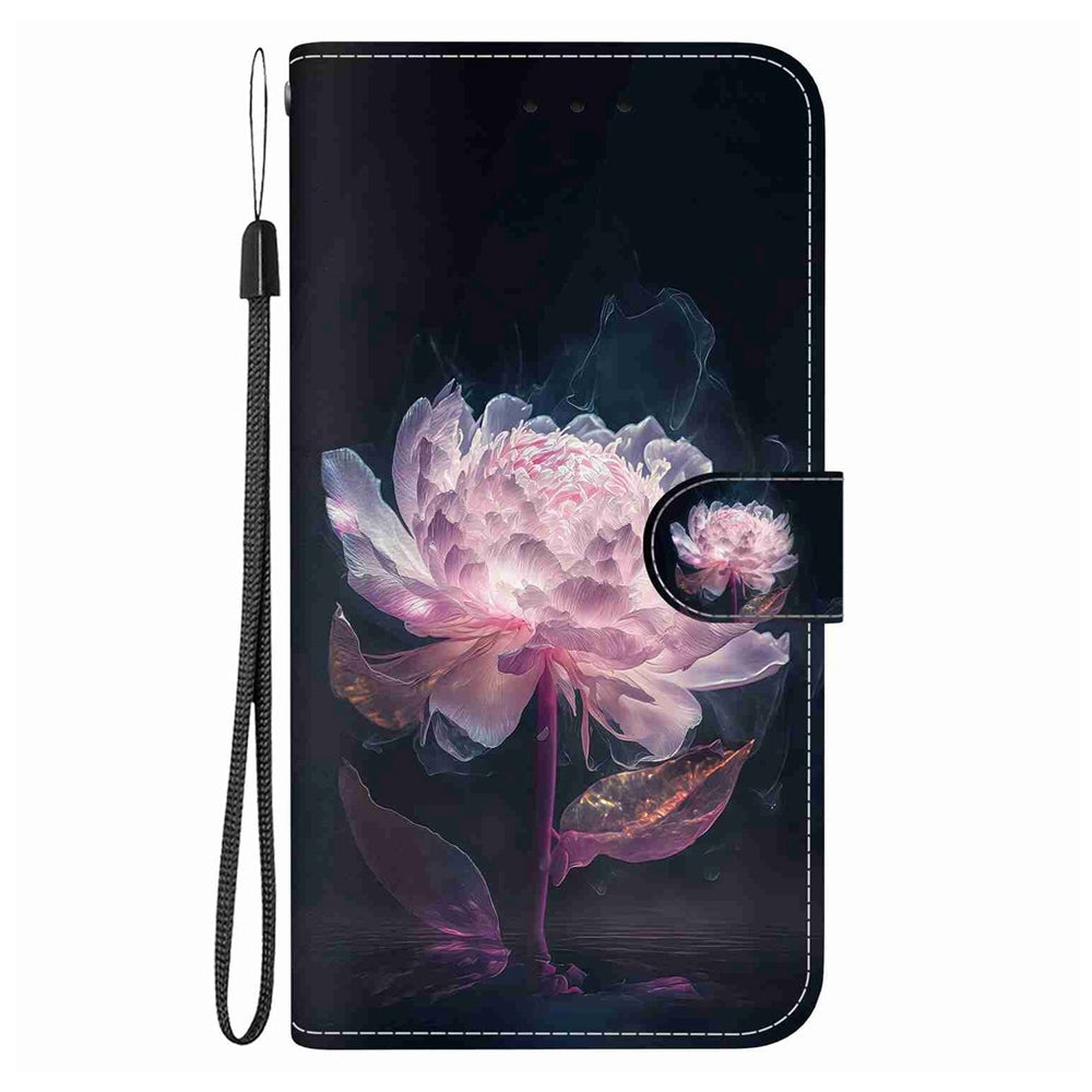 For Redmi 14C 4G Crystal Texture Colored Drawing Leather Phone Case(Purple Peony)