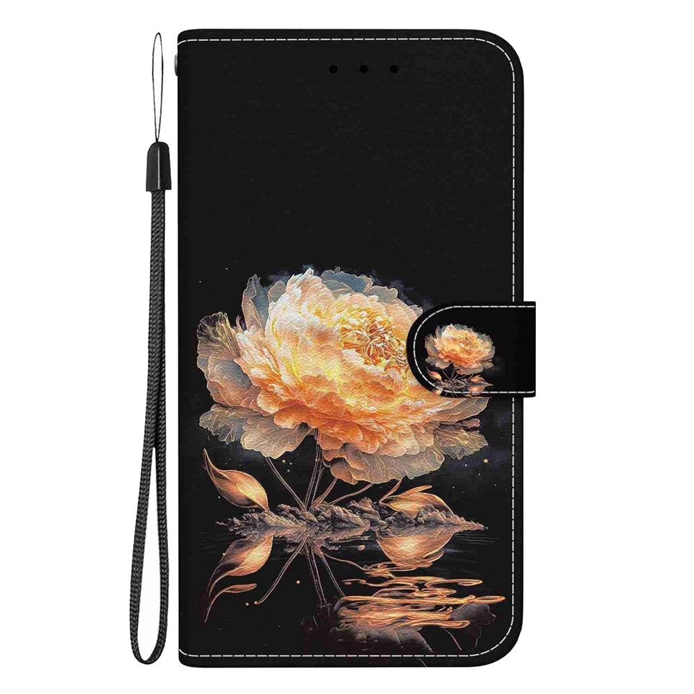 For Redmi 14C 4G Crystal Texture Colored Drawing Leather Phone Case(Gold Peony)