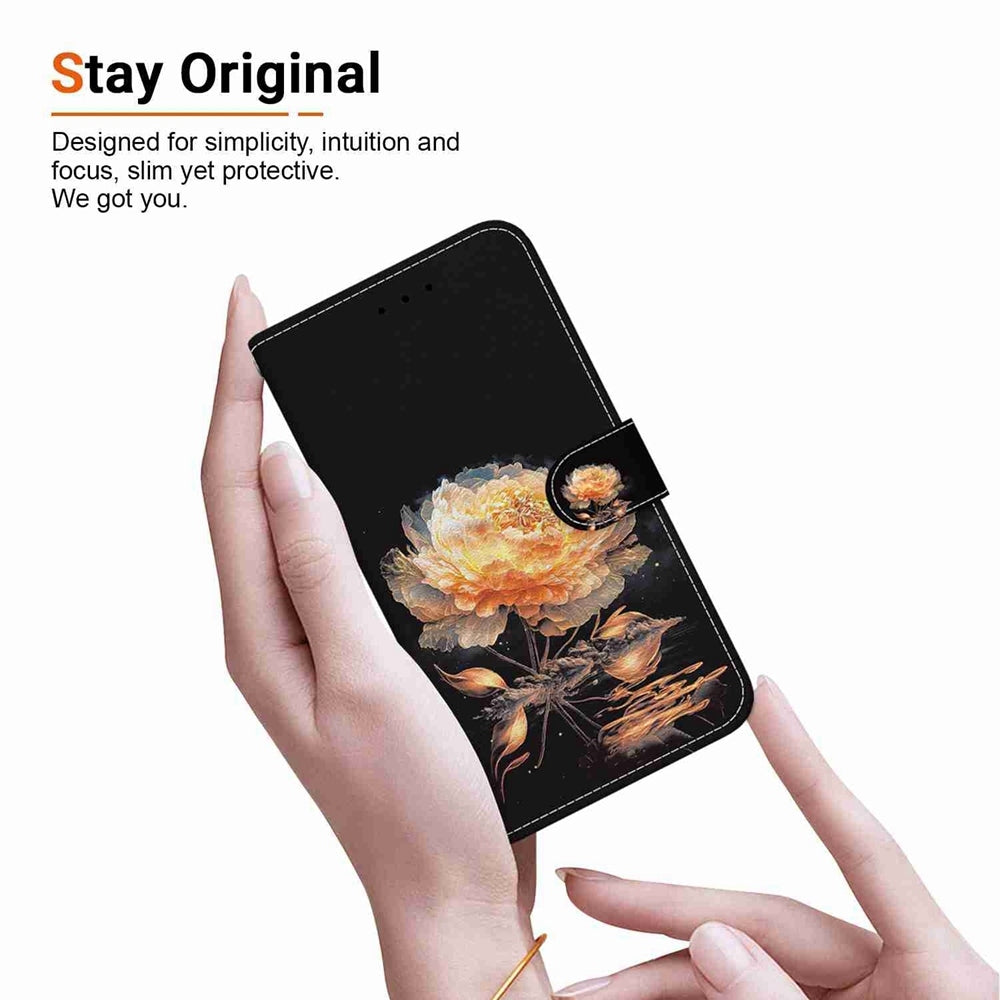 For Redmi 14C 4G Crystal Texture Colored Drawing Leather Phone Case(Gold Peony)