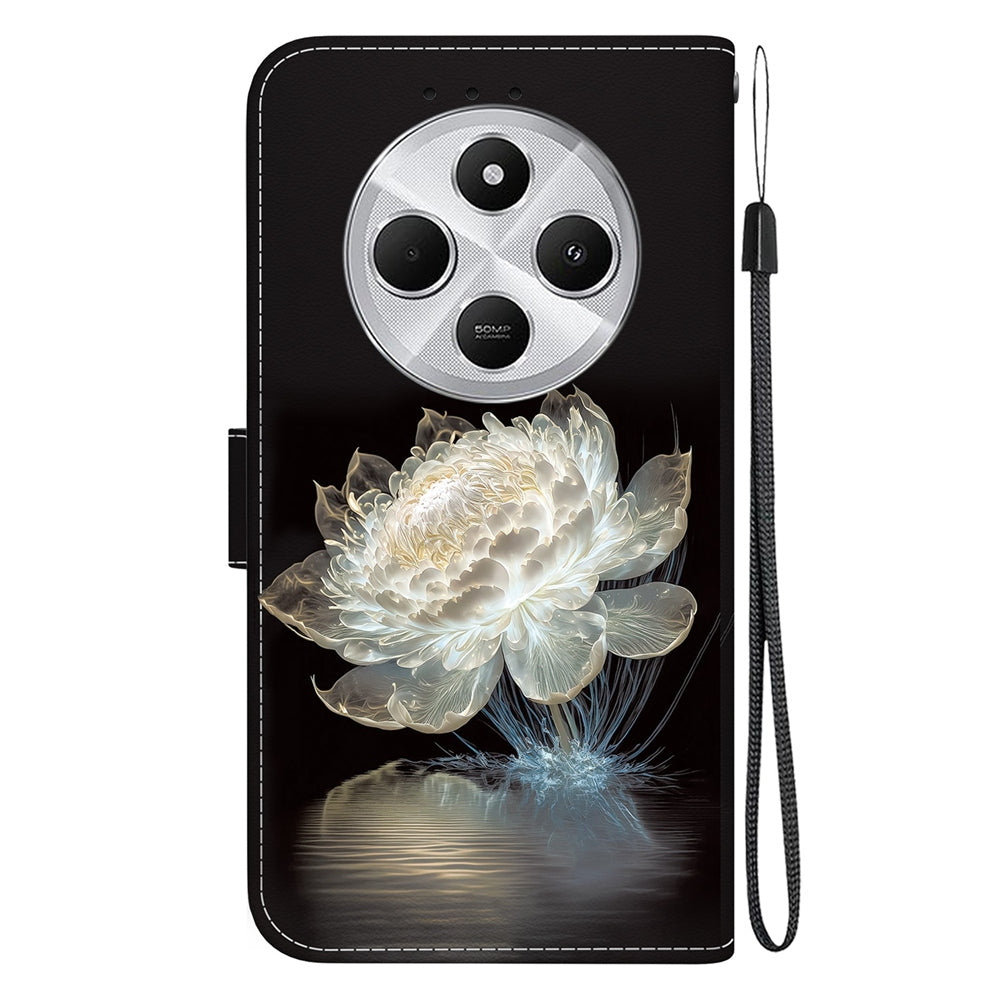 For Redmi 14C 4G Crystal Texture Colored Drawing Leather Phone Case(Crystal Peony)