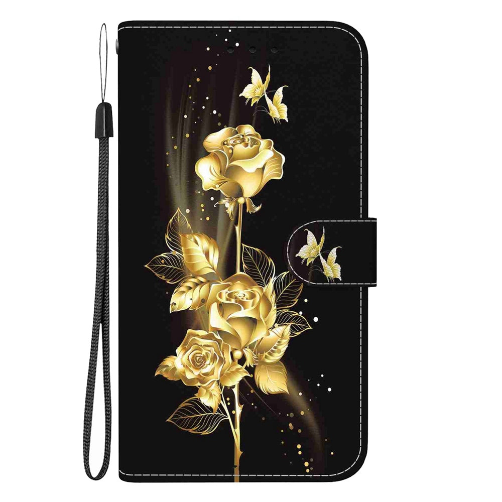 For Redmi 14C 4G Crystal Texture Colored Drawing Leather Phone Case(Gold Butterfly Rose)