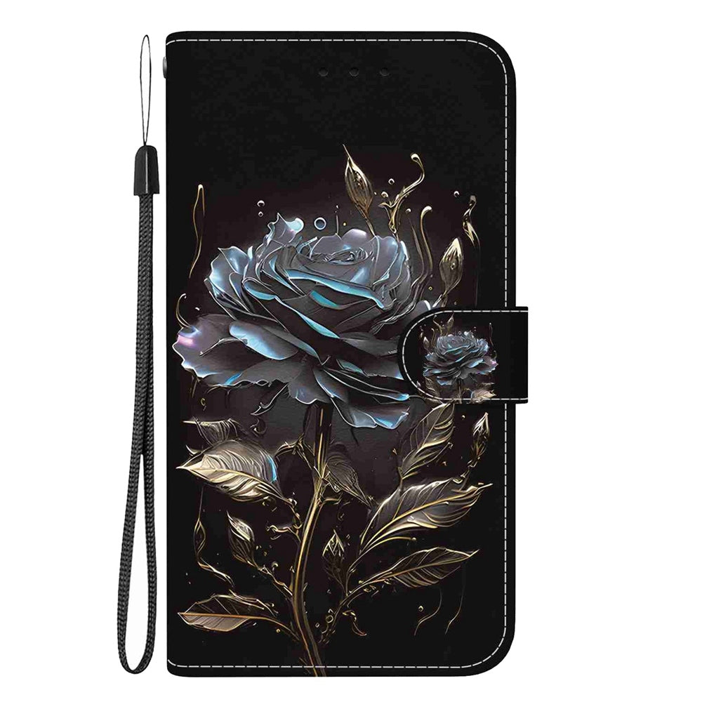 For Redmi 14C 4G Crystal Texture Colored Drawing Leather Phone Case(Black Rose)