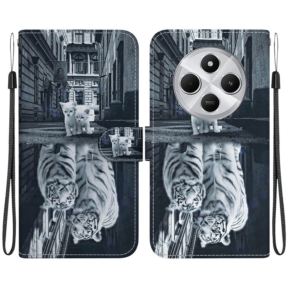 For Redmi 14C 4G Crystal Texture Colored Drawing Leather Phone Case(Cat Tiger Reflection)