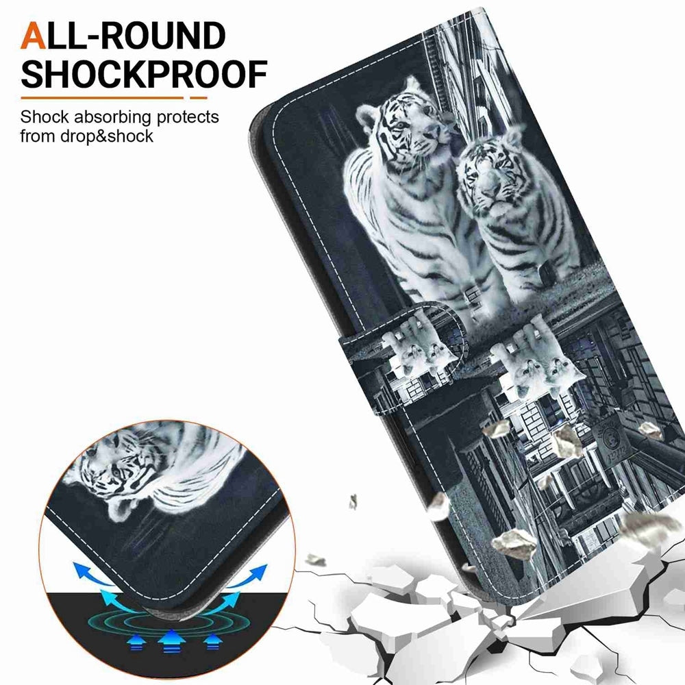 For Redmi 14C 4G Crystal Texture Colored Drawing Leather Phone Case(Cat Tiger Reflection)