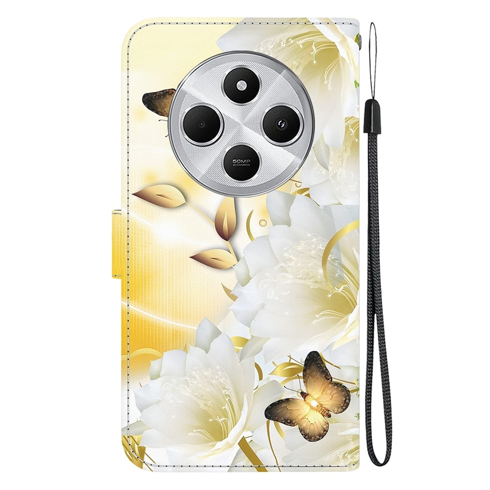 For Redmi 14C 4G Crystal Texture Colored Drawing Leather Phone Case(Gold Butterfly Epiphyllum)