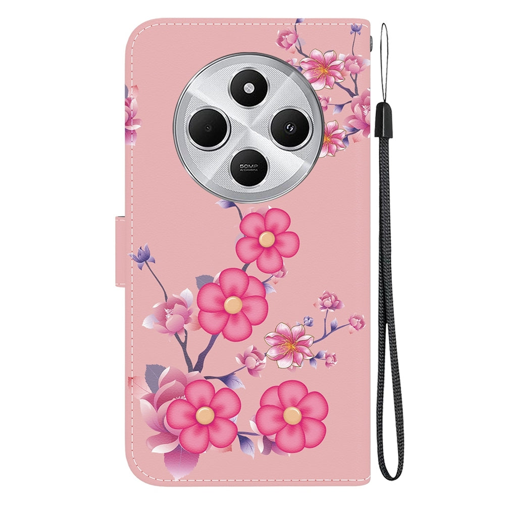 For Redmi 14C 4G Crystal Texture Colored Drawing Leather Phone Case(Cherry Blossoms)