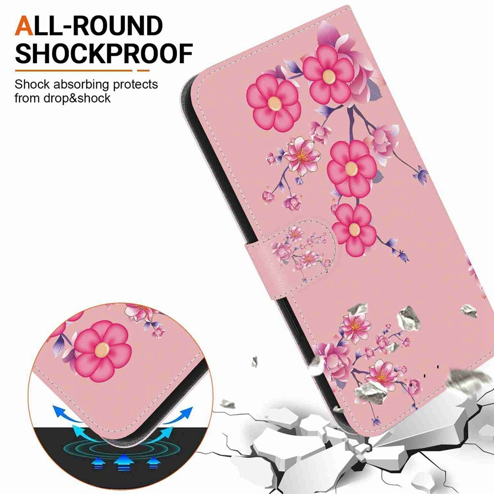 For Redmi 14C 4G Crystal Texture Colored Drawing Leather Phone Case(Cherry Blossoms)