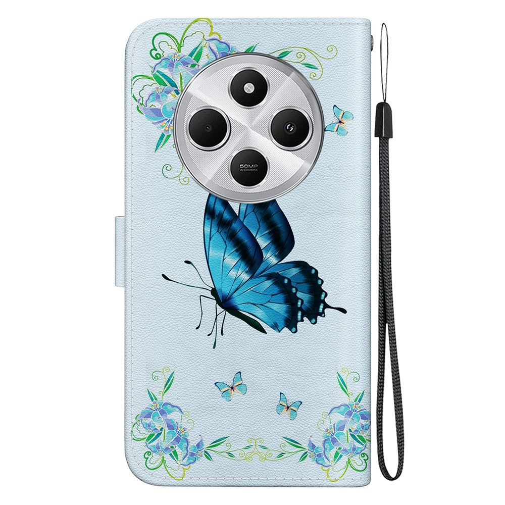 For Redmi 14C 4G Crystal Texture Colored Drawing Leather Phone Case(Blue Pansies)