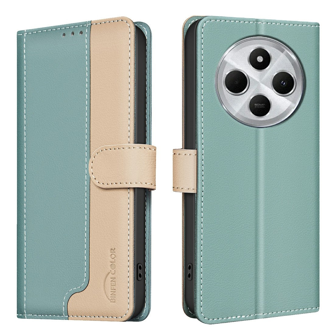 For Redmi 14C 4G Color Matching RFID Anti-theft Leather Phone Case(Green)