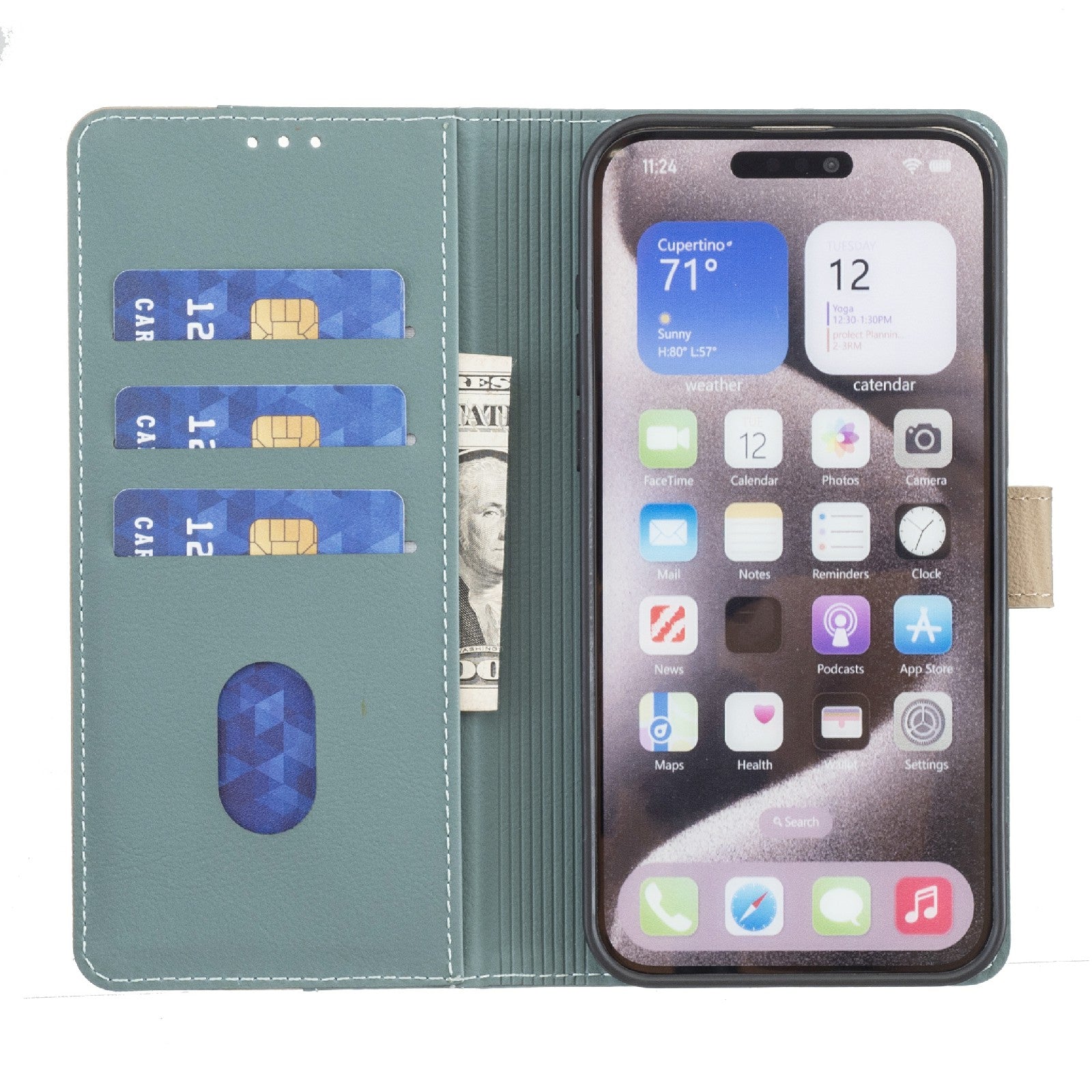 For Redmi 14C 4G Color Matching RFID Anti-theft Leather Phone Case(Green)