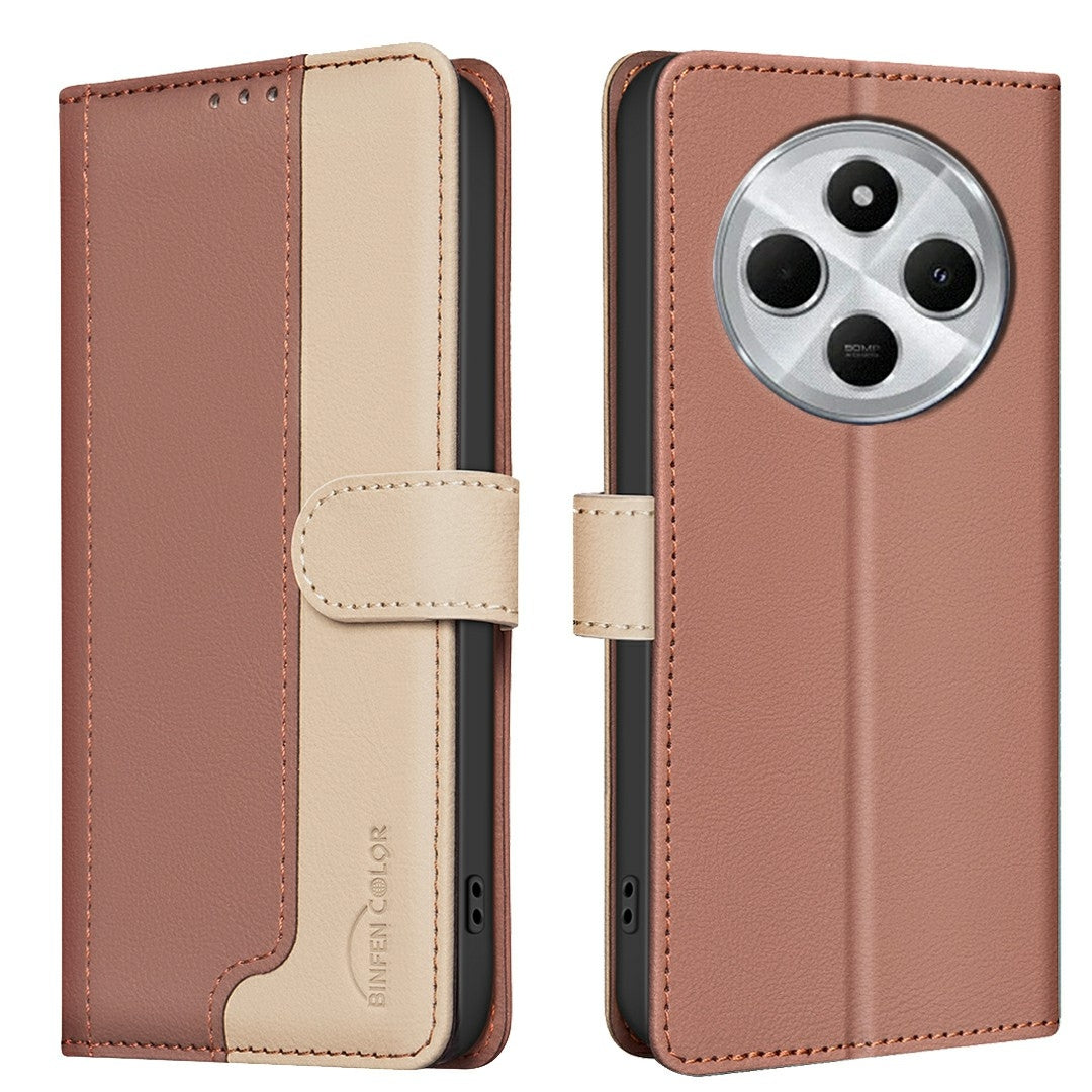 For Redmi 14C 4G Color Matching RFID Anti-theft Leather Phone Case(Brown)