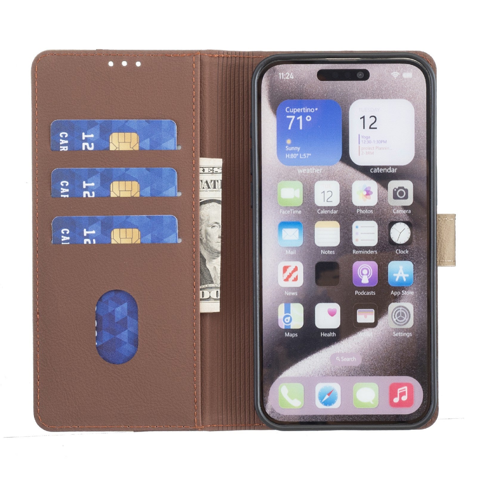 For Redmi 14C 4G Color Matching RFID Anti-theft Leather Phone Case(Brown)