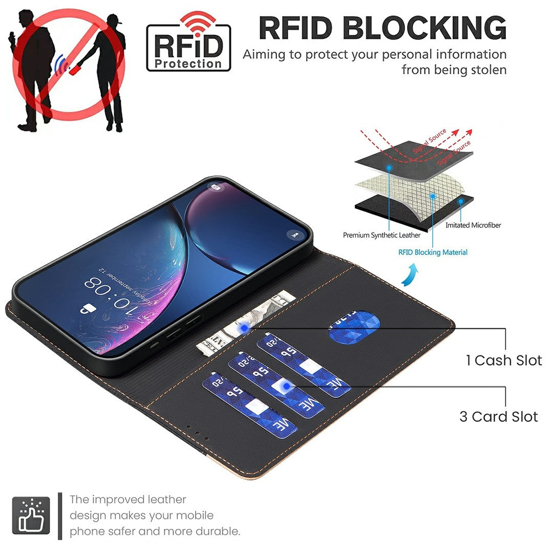 For Redmi 14C 4G Color Matching RFID Anti-theft Leather Phone Case(Black)