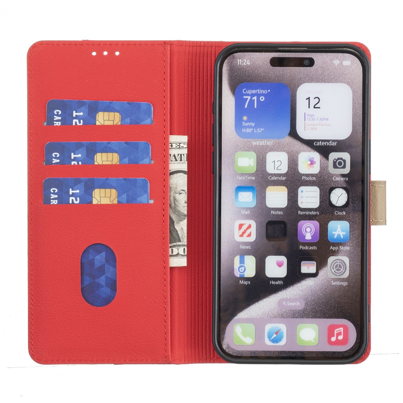 For Redmi 14C 4G Color Matching RFID Anti-theft Leather Phone Case(Red)