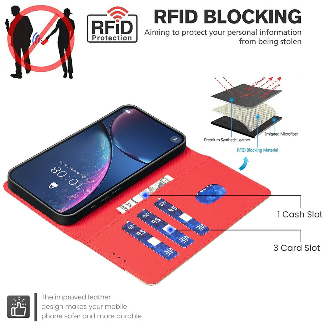 For Redmi 14C 4G Color Matching RFID Anti-theft Leather Phone Case(Red)