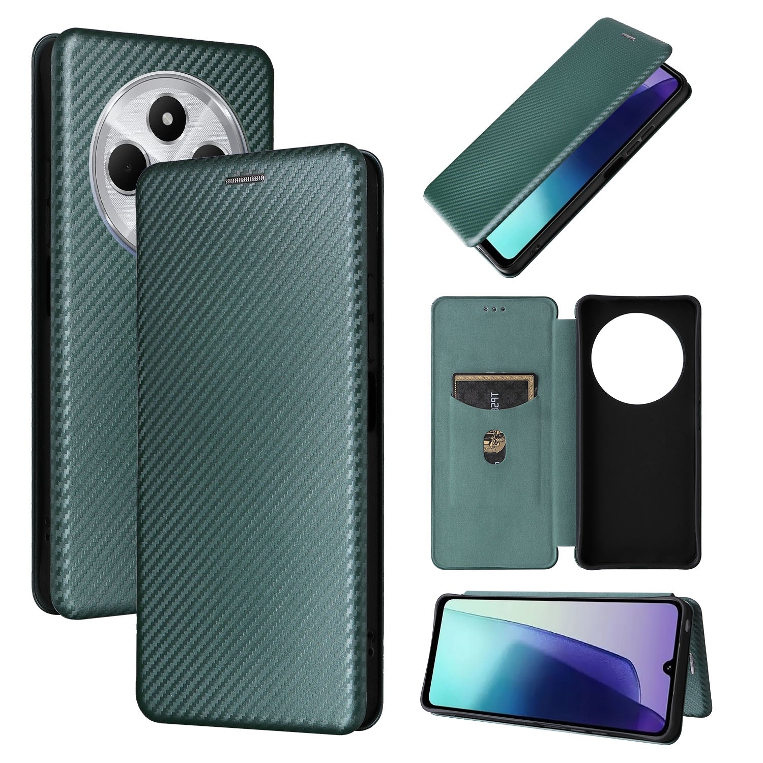 For Redmi 14C Carbon Fiber Texture Flip Leather Phone Case(Green)