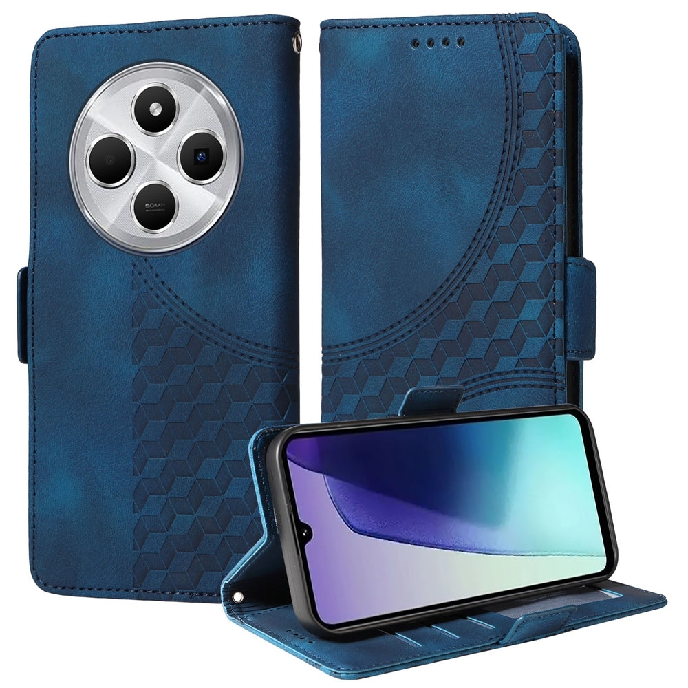 For Redmi 14C 4G Embossed Rhombus Starry Leather Phone Case(Blue)