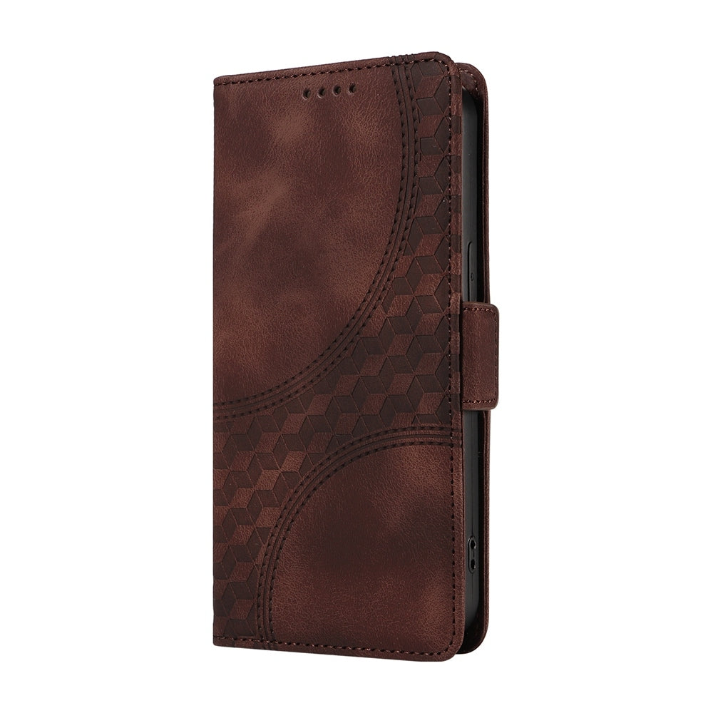 For Redmi 14C 4G Embossed Rhombus Starry Leather Phone Case(Brown)