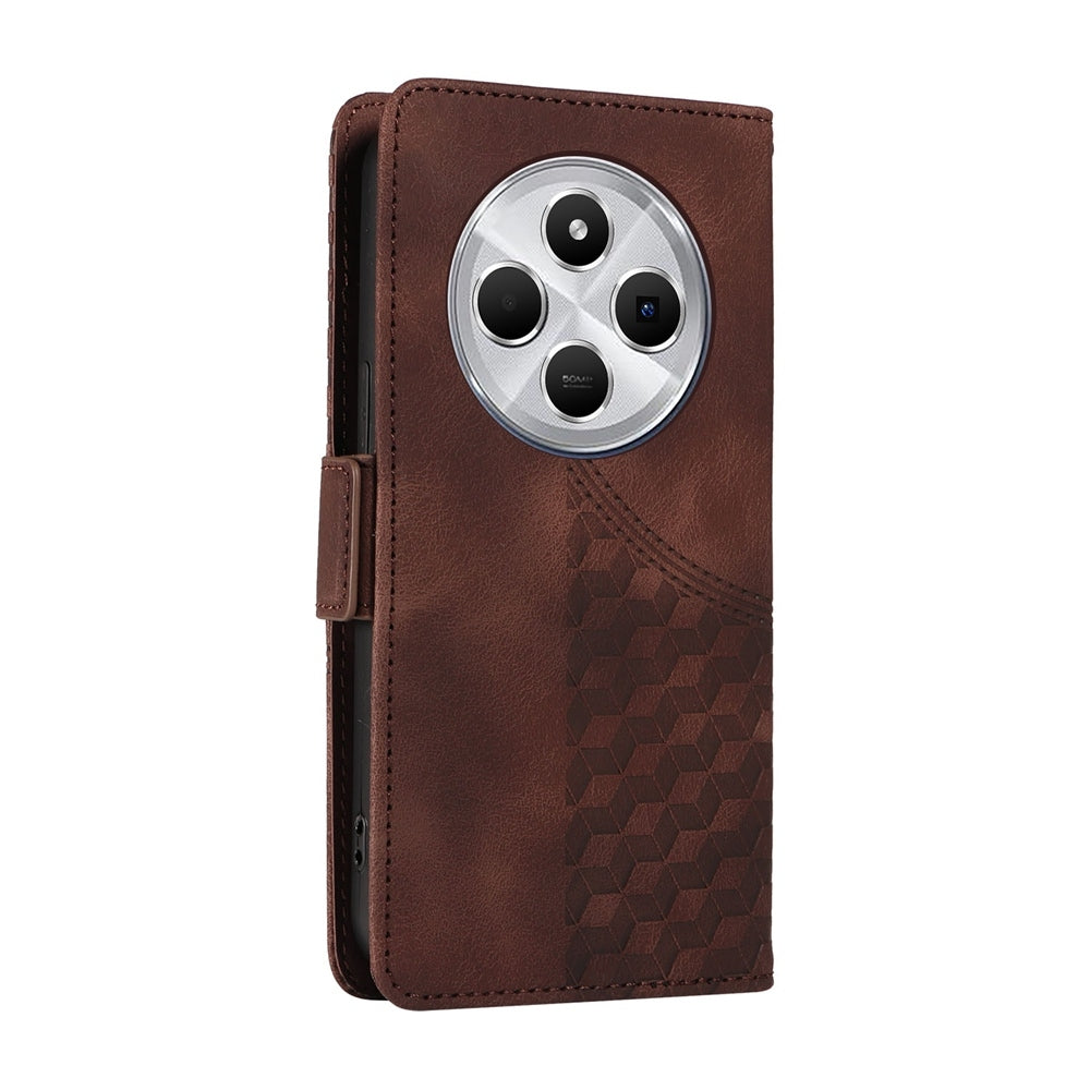 For Redmi 14C 4G Embossed Rhombus Starry Leather Phone Case(Brown)