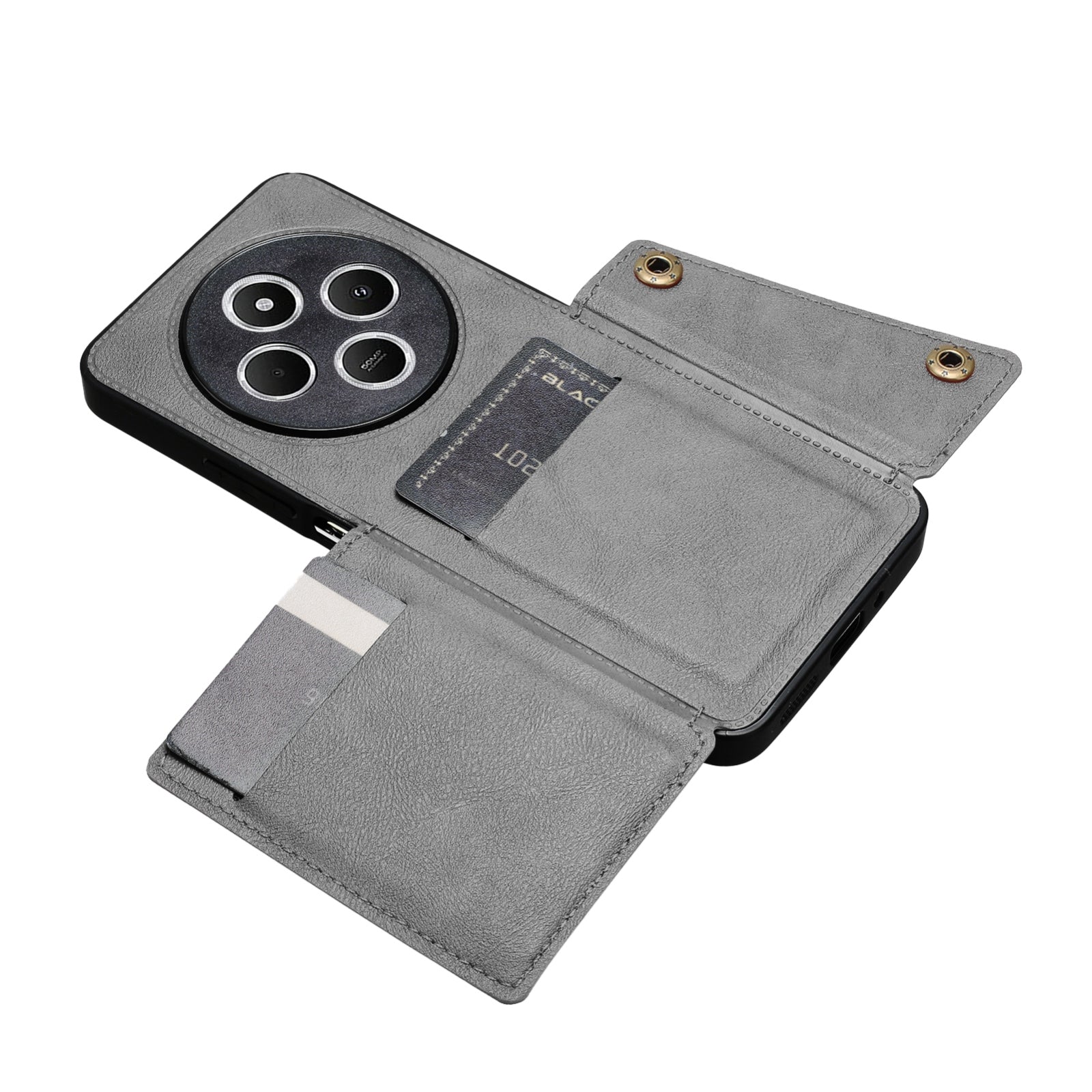 For Redmi 14C 4G Double Buckle Card Slots Magnetic Phone Case(Grey)