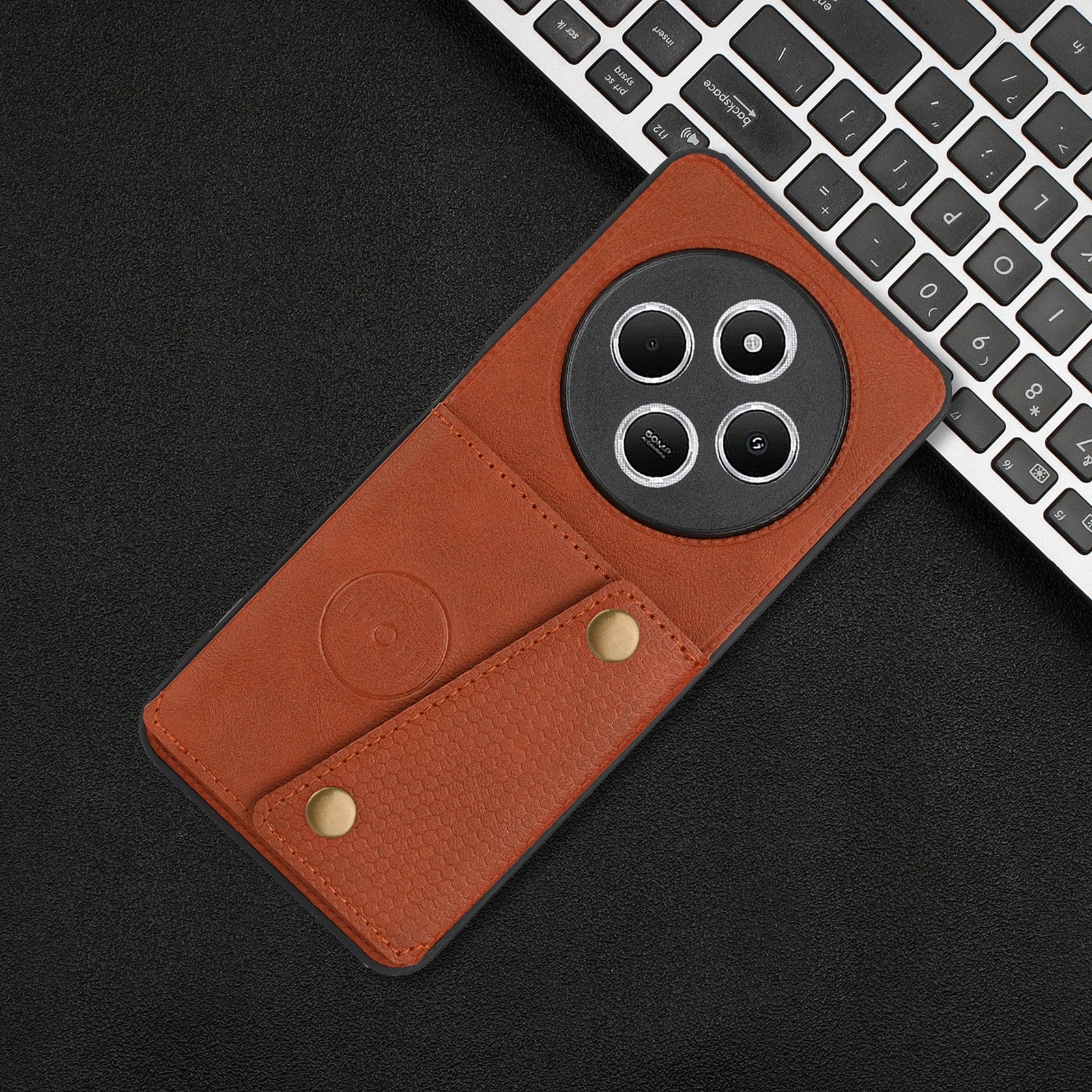 For Redmi 14C 4G Double Buckle Card Slots Magnetic Phone Case(Brown)