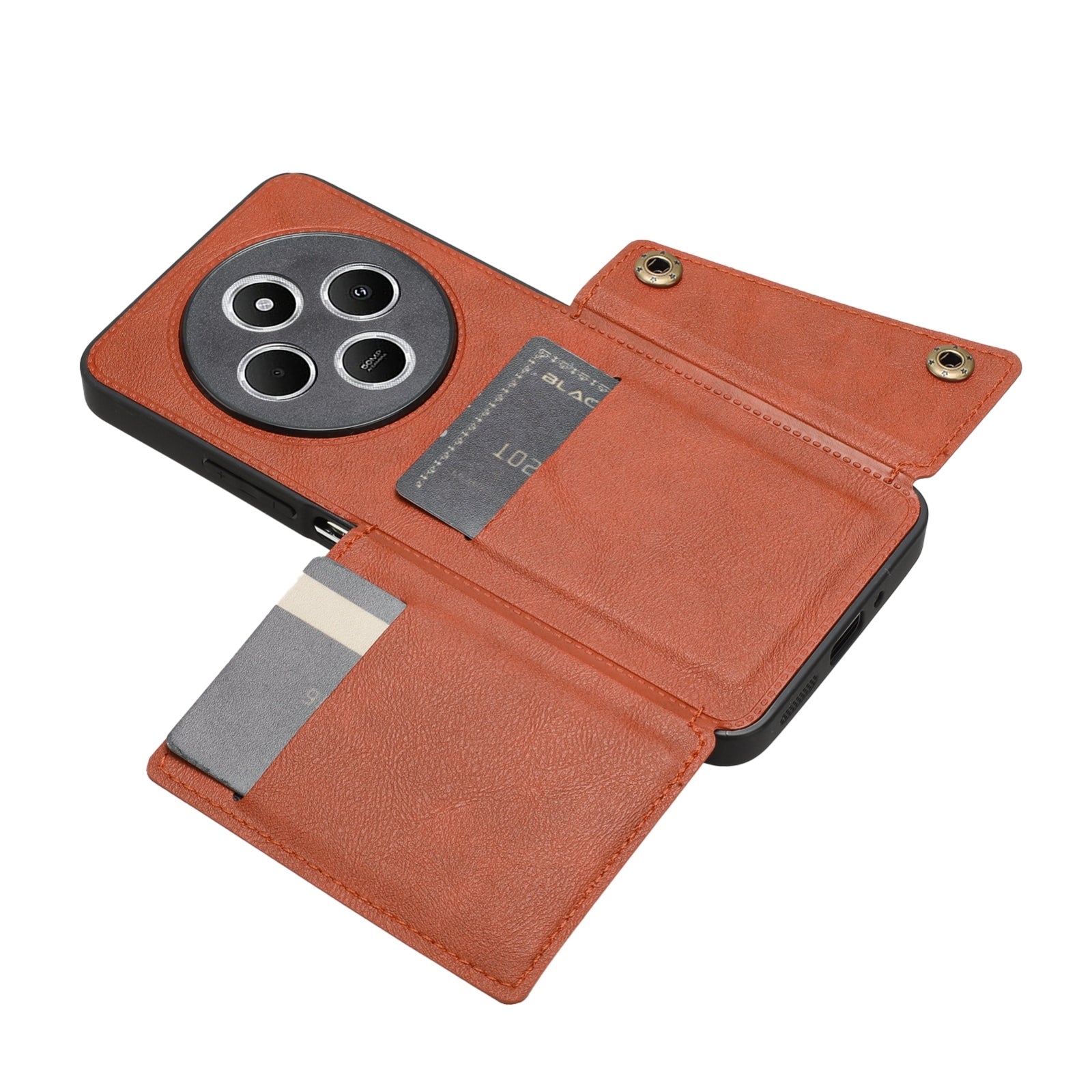 For Redmi 14C 4G Double Buckle Card Slots Magnetic Phone Case(Brown)