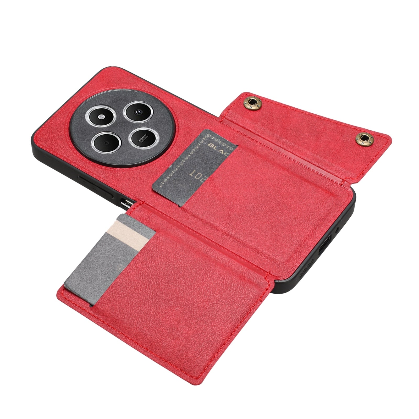 For Redmi 14C 4G Double Buckle Card Slots Magnetic Phone Case(Red)