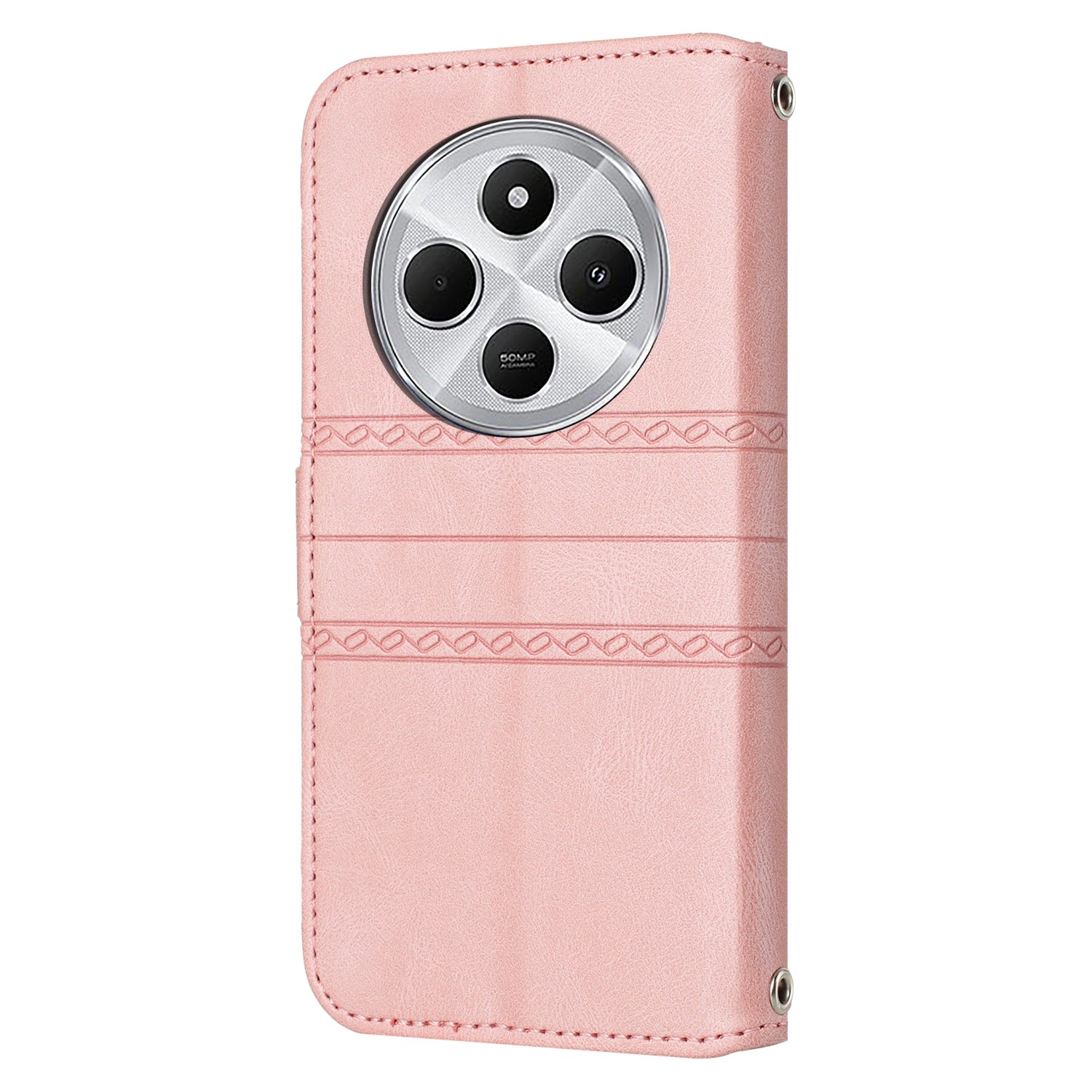 For Redmi 14C 4G Embossed Stripes Skin Feel Leather Phone Case(Pink)