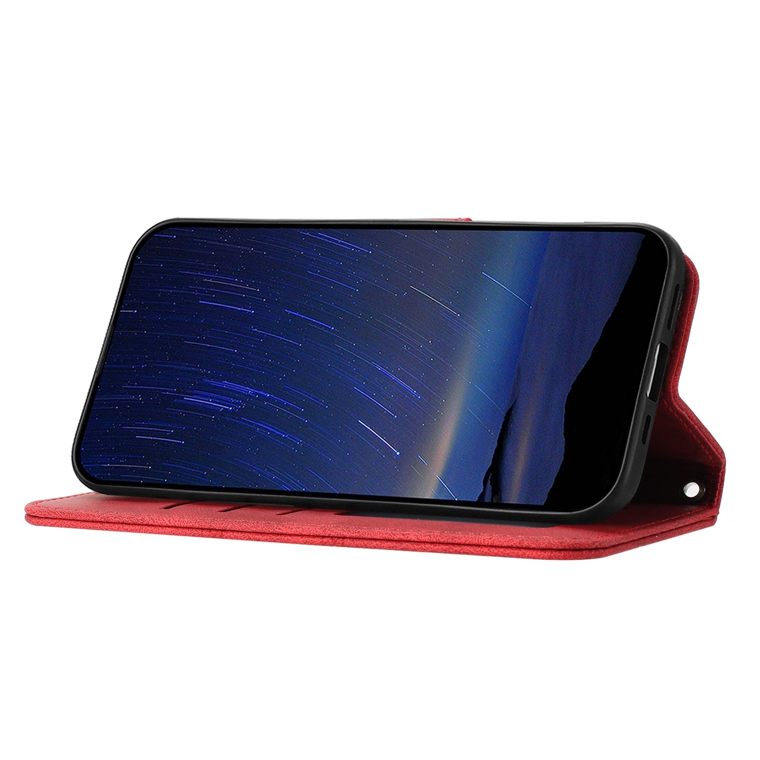 For Redmi 14C 4G Embossed Stripes Skin Feel Leather Phone Case(Red)