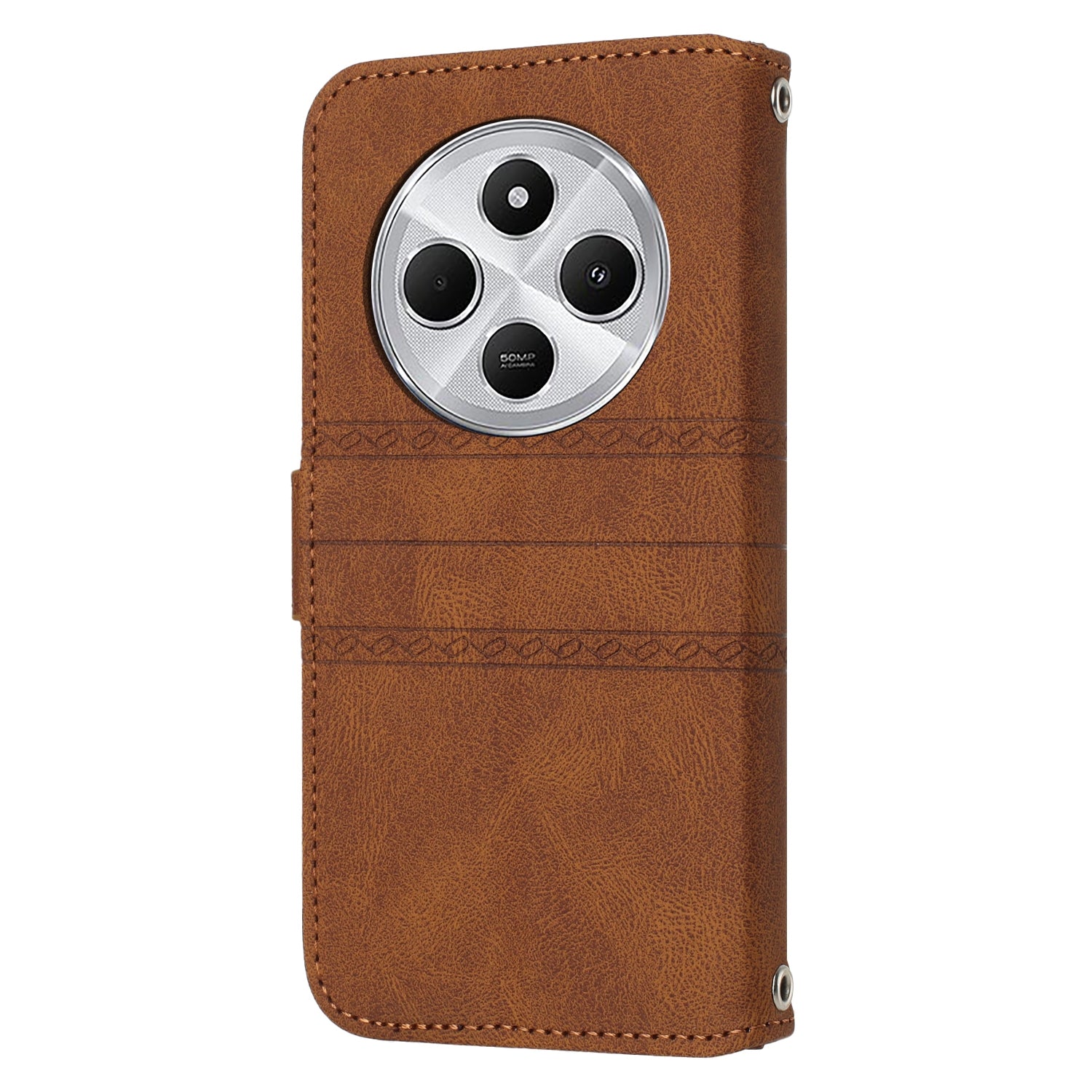 For Redmi 14C 4G Embossed Stripes Skin Feel Leather Phone Case(Brown)