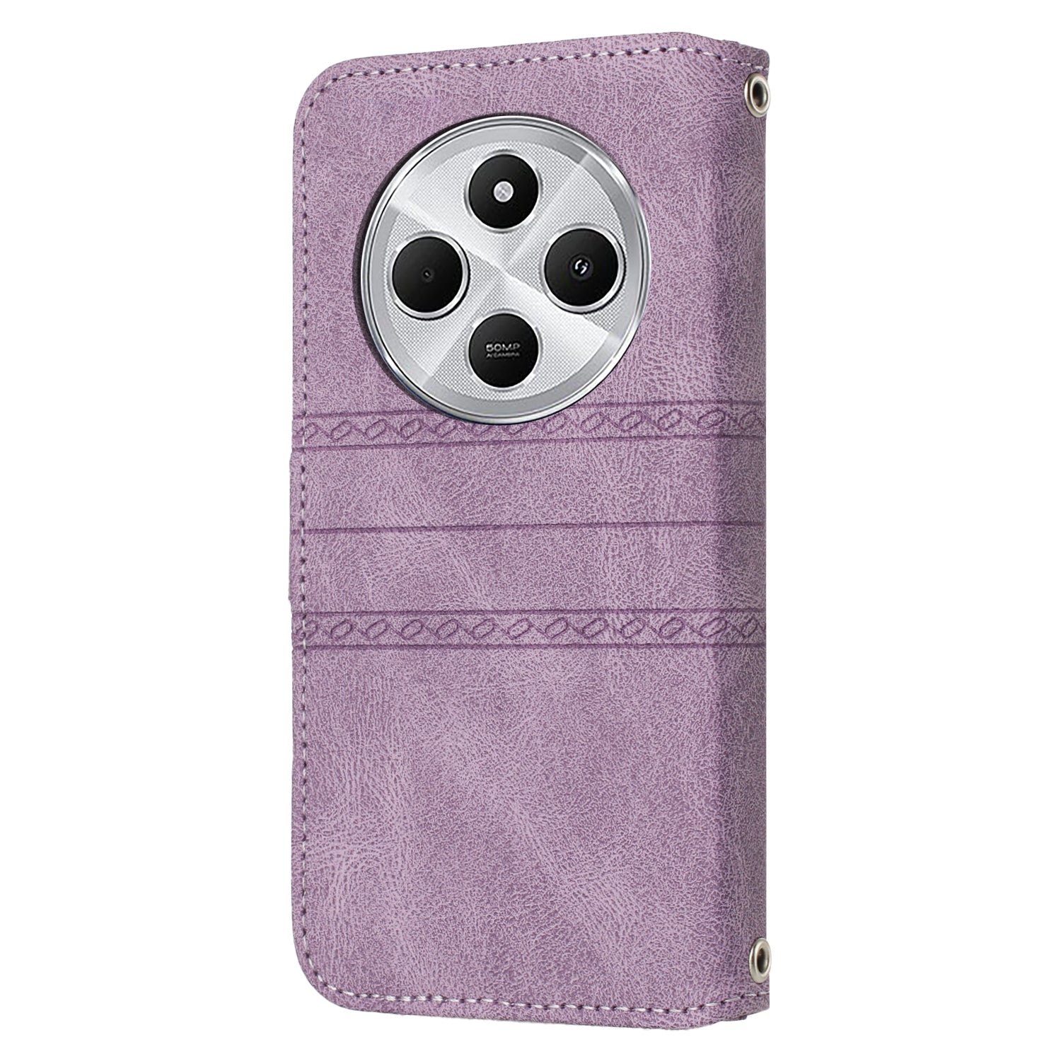 For Redmi 14C 4G Embossed Stripes Skin Feel Leather Phone Case(Light Purple)