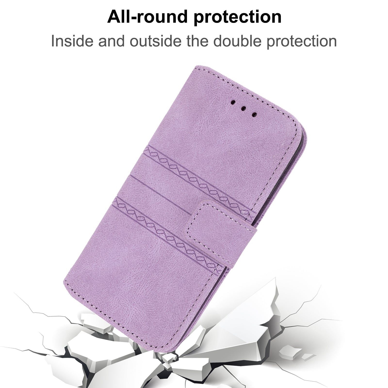 For Redmi 14C 4G Embossed Stripes Skin Feel Leather Phone Case(Light Purple)