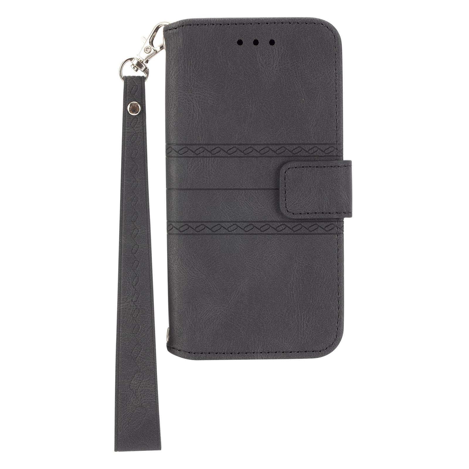 For Redmi 14C 4G Embossed Stripes Skin Feel Leather Phone Case(Black)