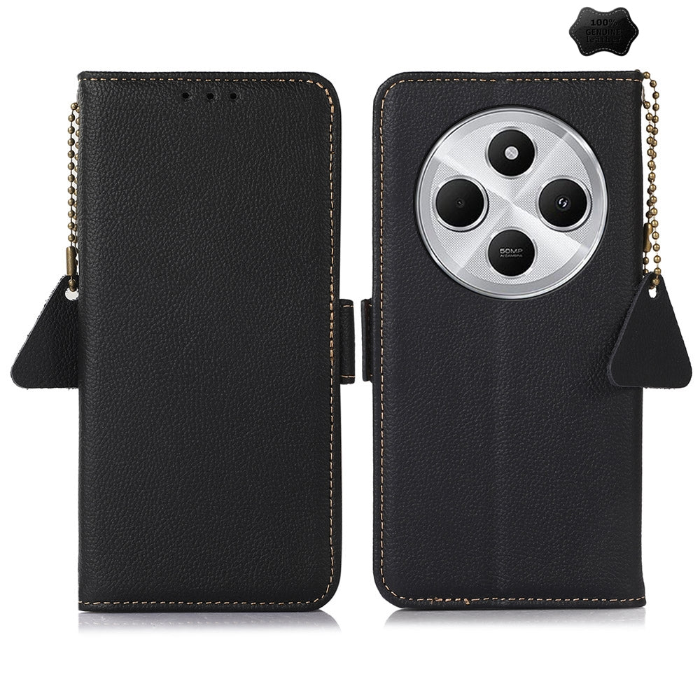 For Redmi 14C 4G Side-Magnetic TJ Genuine Leather RFID Phone Case(Black)