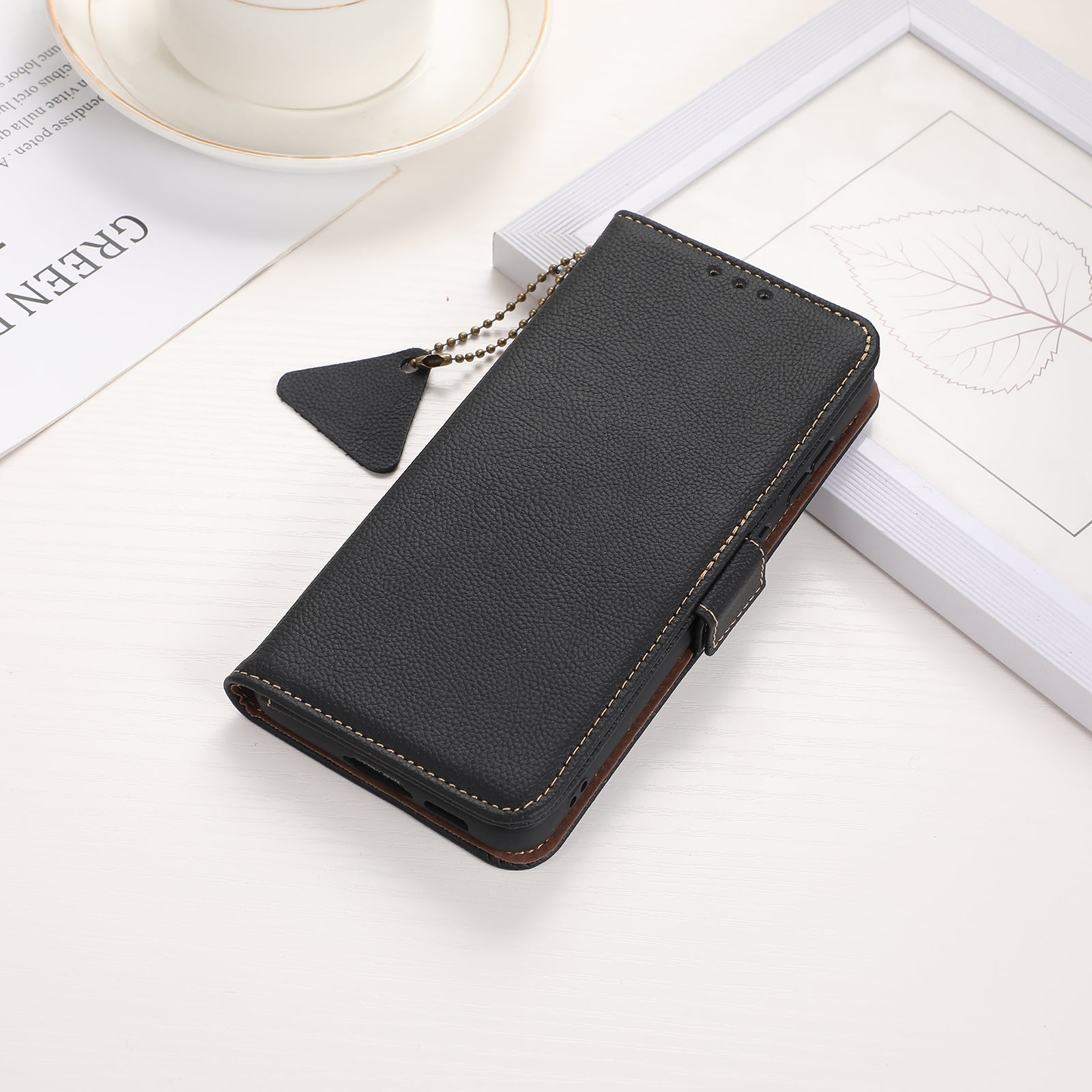 For Redmi 14C 4G Side-Magnetic TJ Genuine Leather RFID Phone Case(Black)