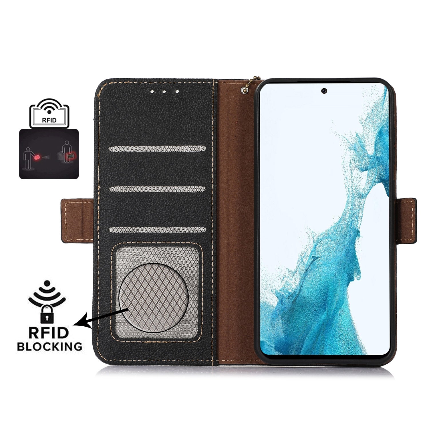 For Redmi 14C 4G Side-Magnetic TJ Genuine Leather RFID Phone Case(Black)