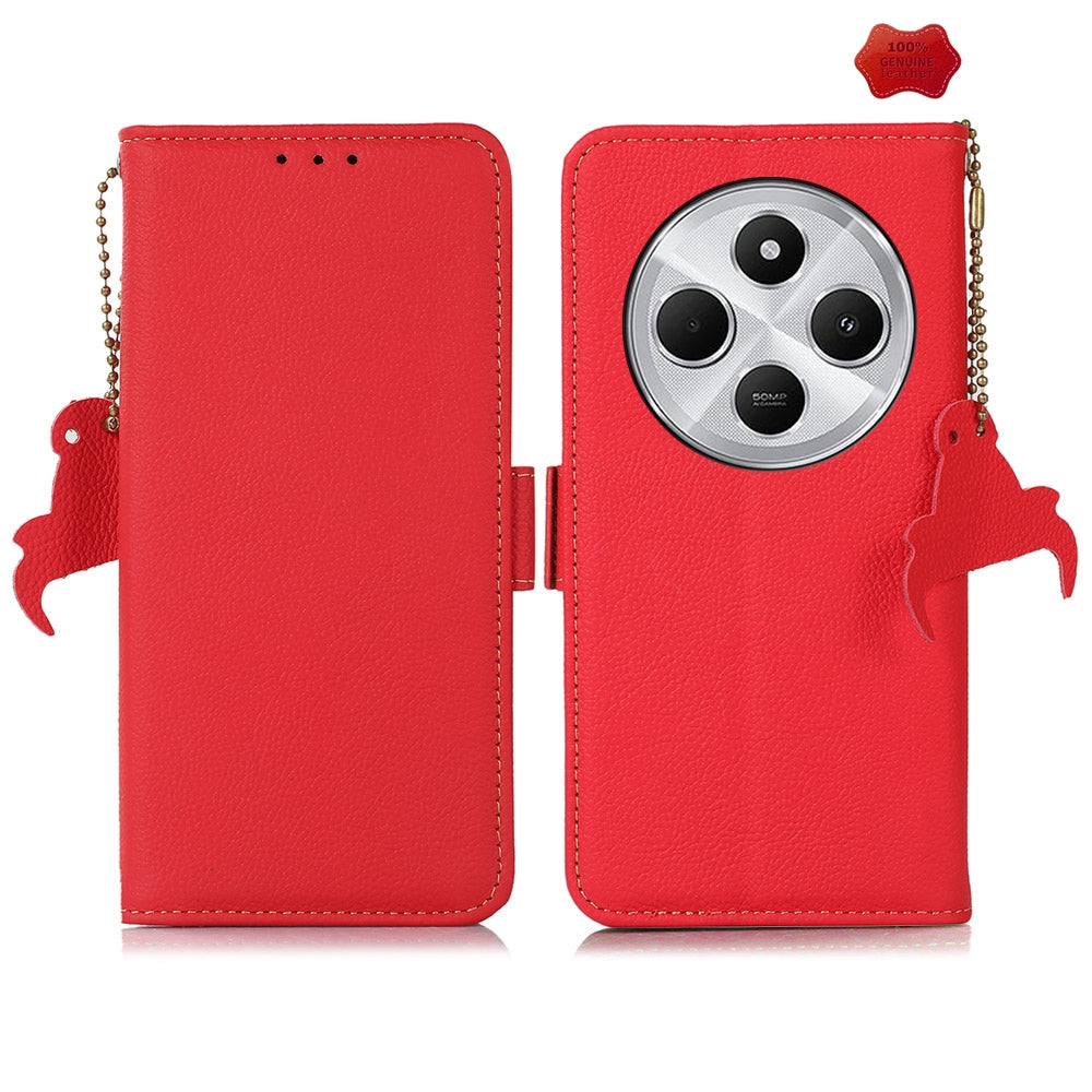 For Redmi 14C 4G Side-Magnetic TJ Genuine Leather RFID Phone Case(Red)