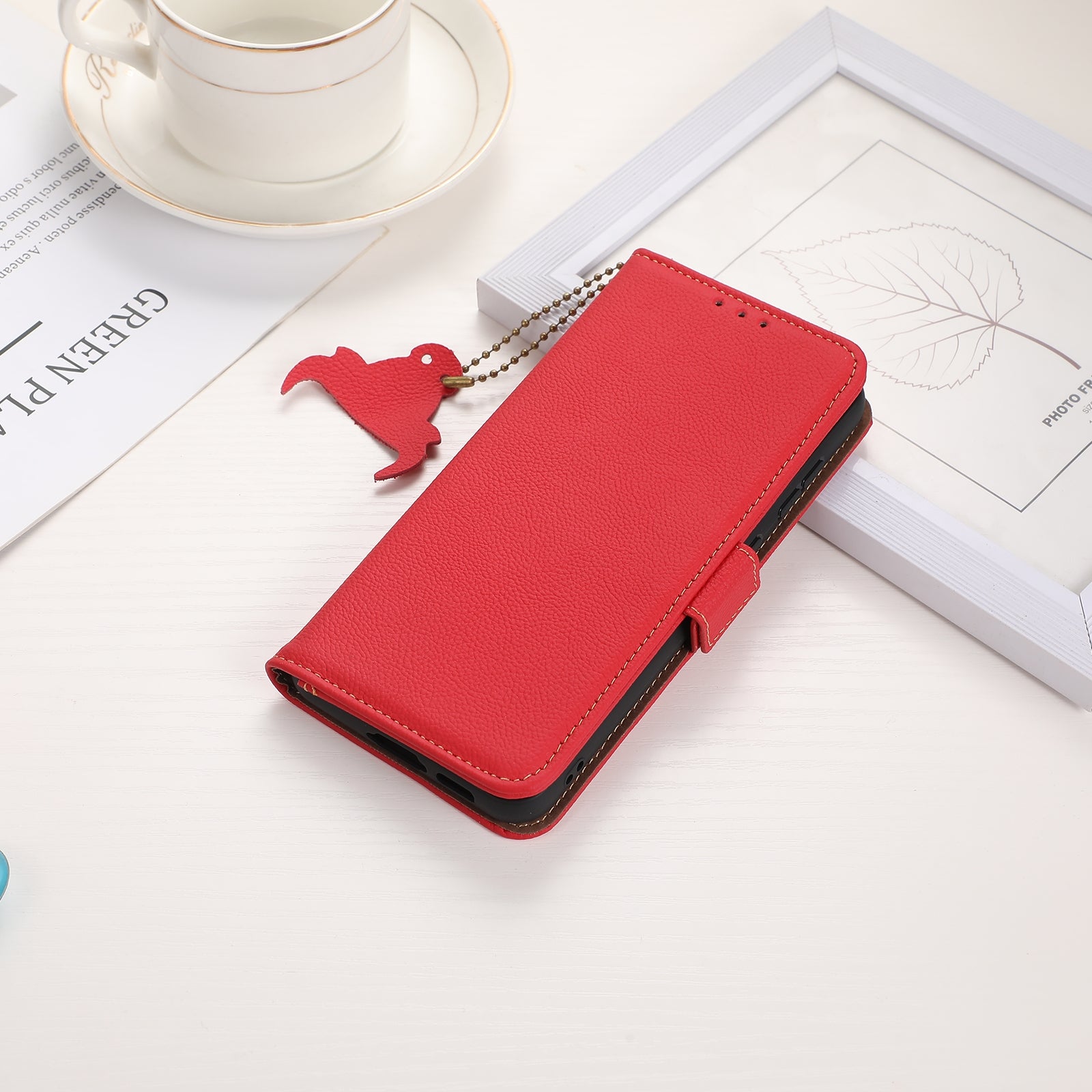 For Redmi 14C 4G Side-Magnetic TJ Genuine Leather RFID Phone Case(Red)