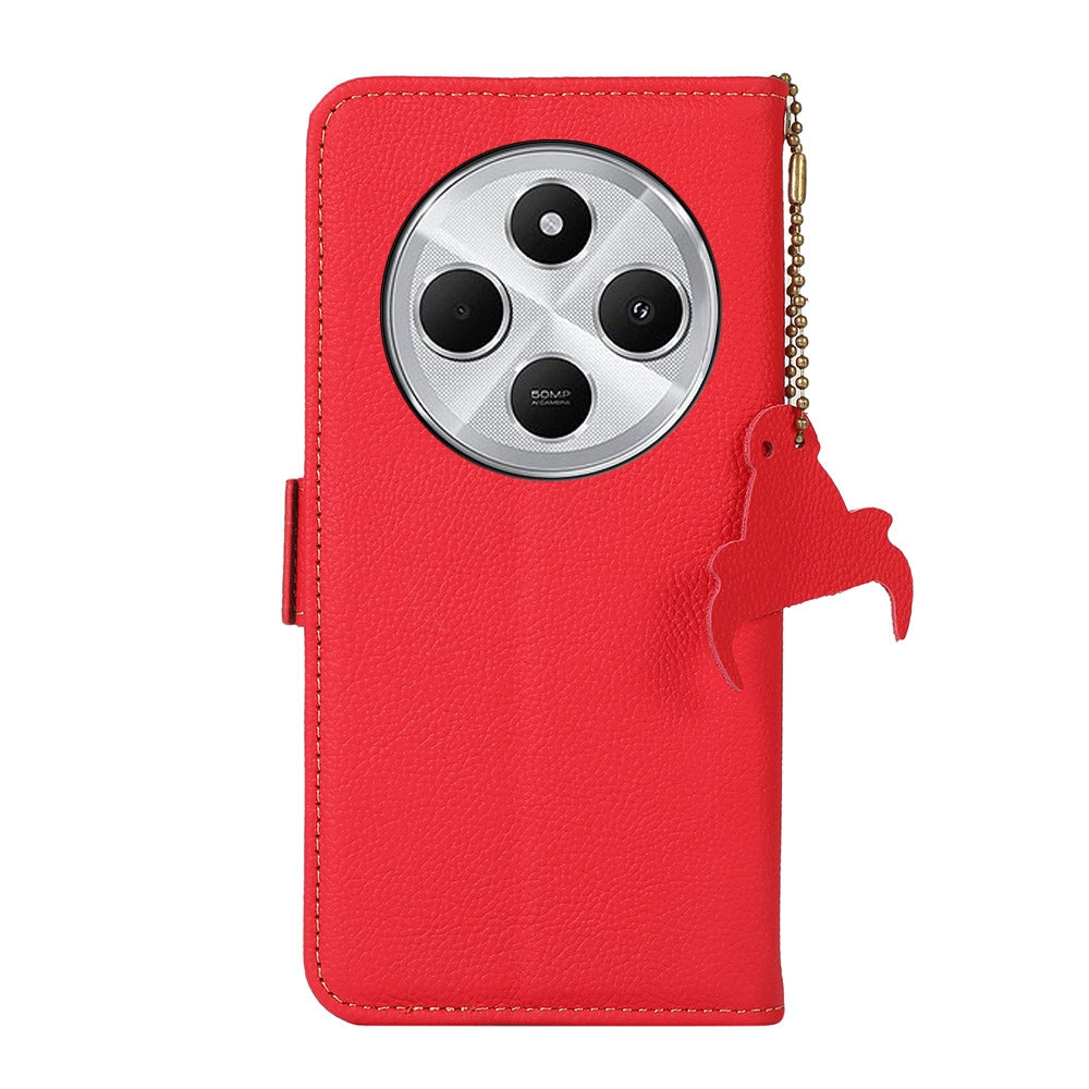 For Redmi 14C 4G Side-Magnetic TJ Genuine Leather RFID Phone Case(Red)