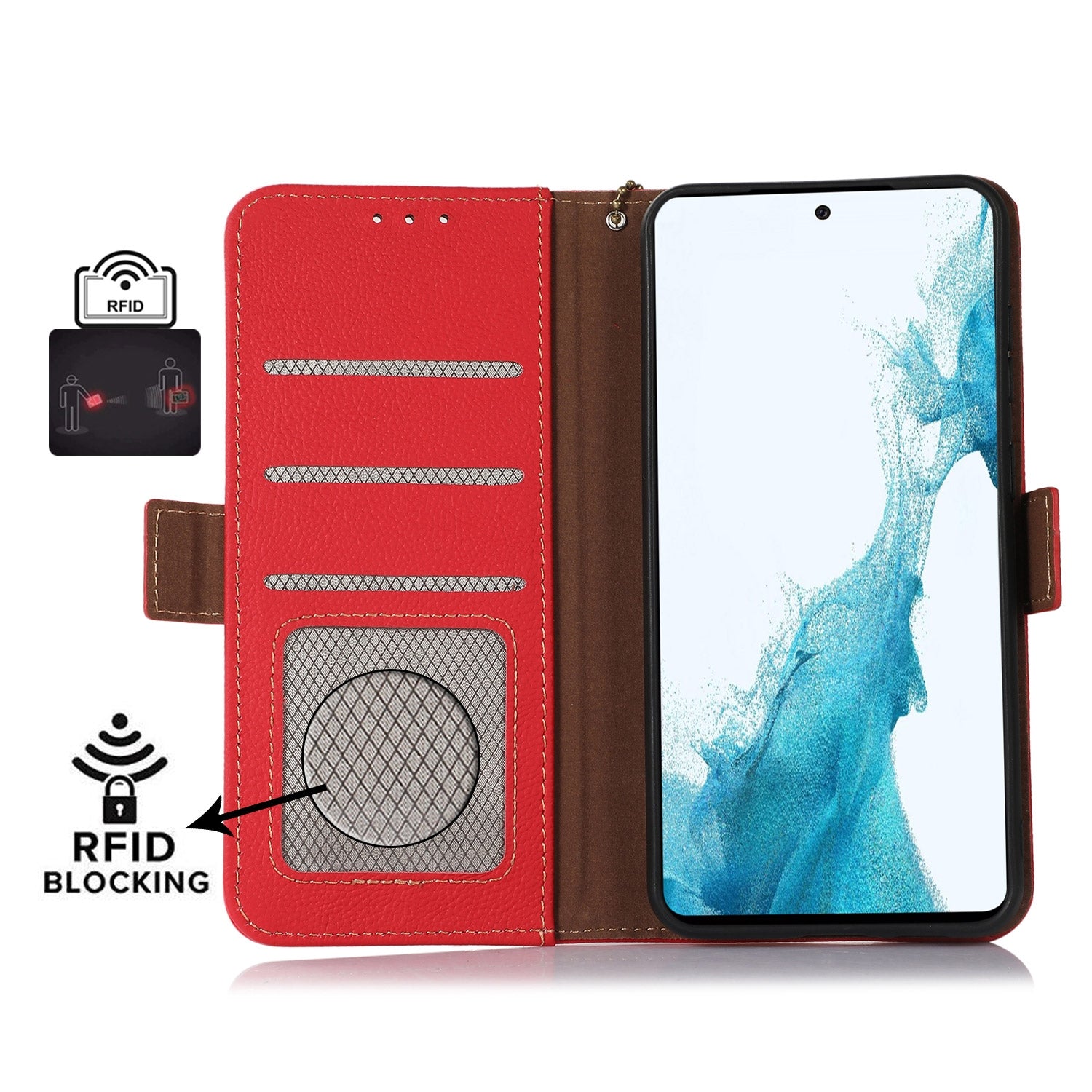 For Redmi 14C 4G Side-Magnetic TJ Genuine Leather RFID Phone Case(Red)