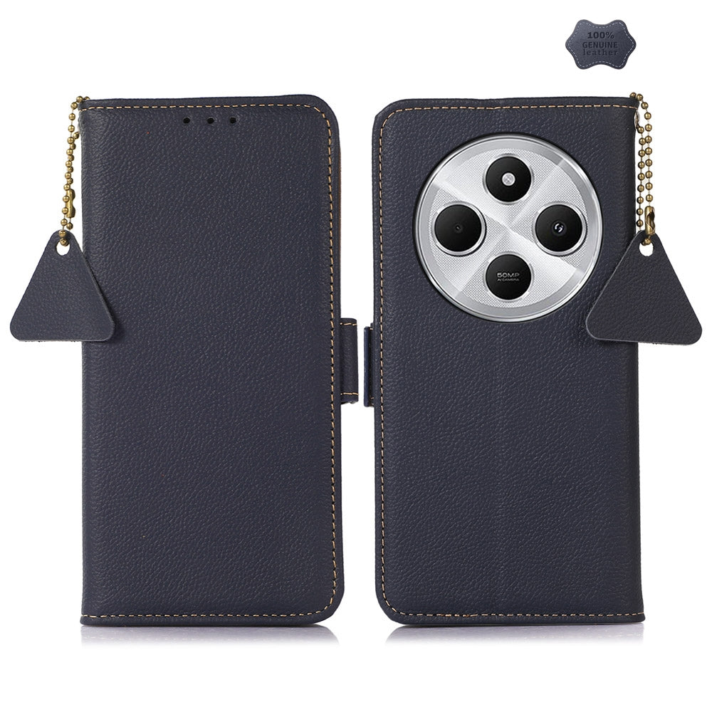 For Redmi 14C 4G Side-Magnetic TJ Genuine Leather RFID Phone Case(Blue)