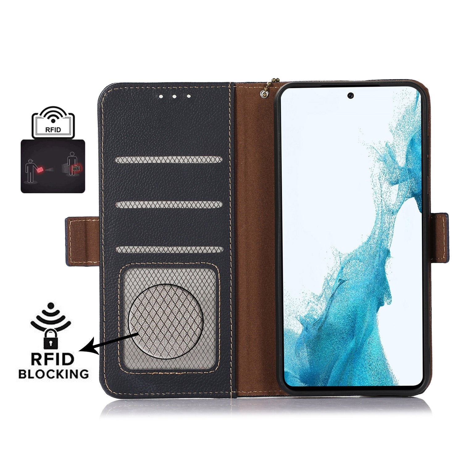 For Redmi 14C 4G Side-Magnetic TJ Genuine Leather RFID Phone Case(Blue)