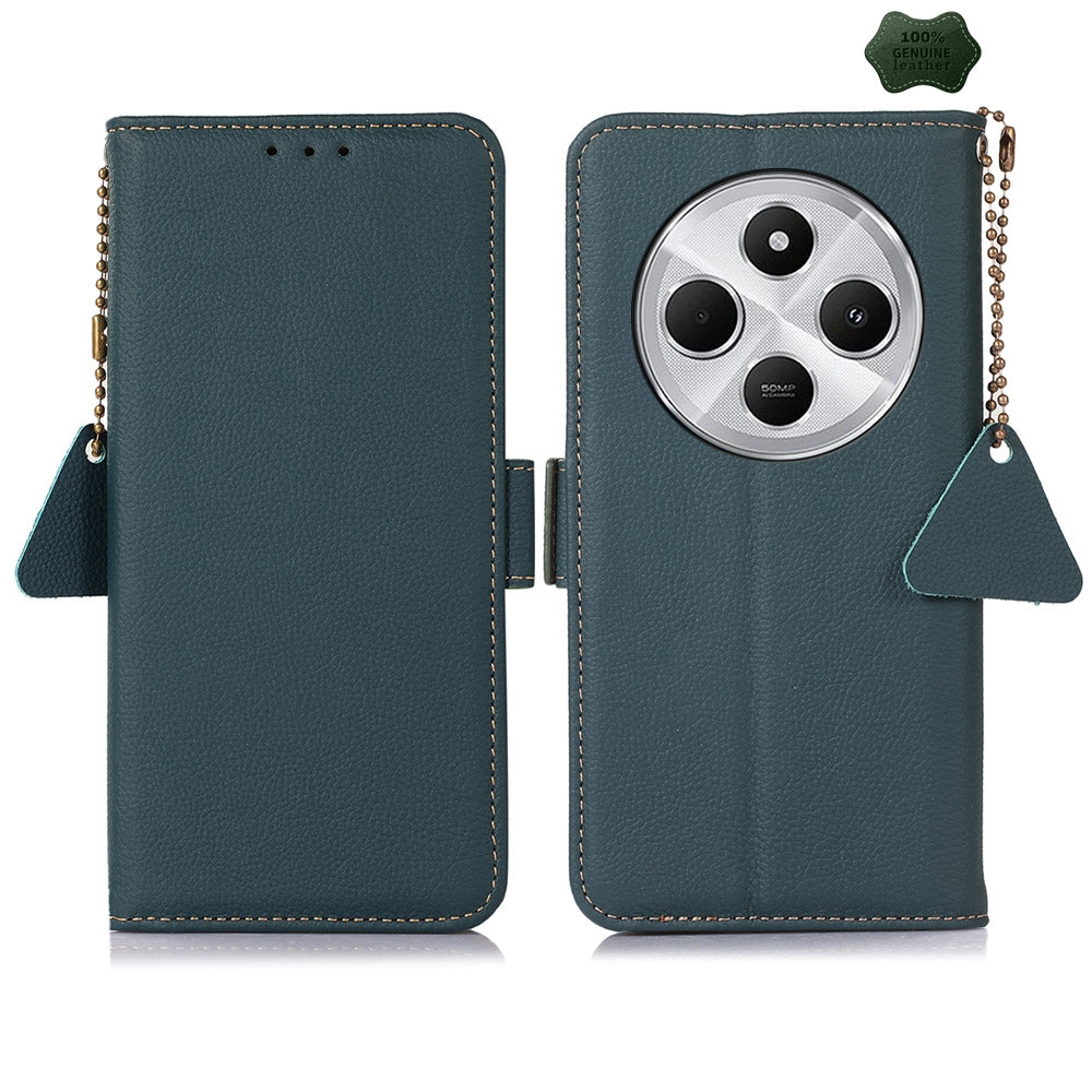 For Redmi 14C 4G Side-Magnetic TJ Genuine Leather RFID Phone Case(Green)