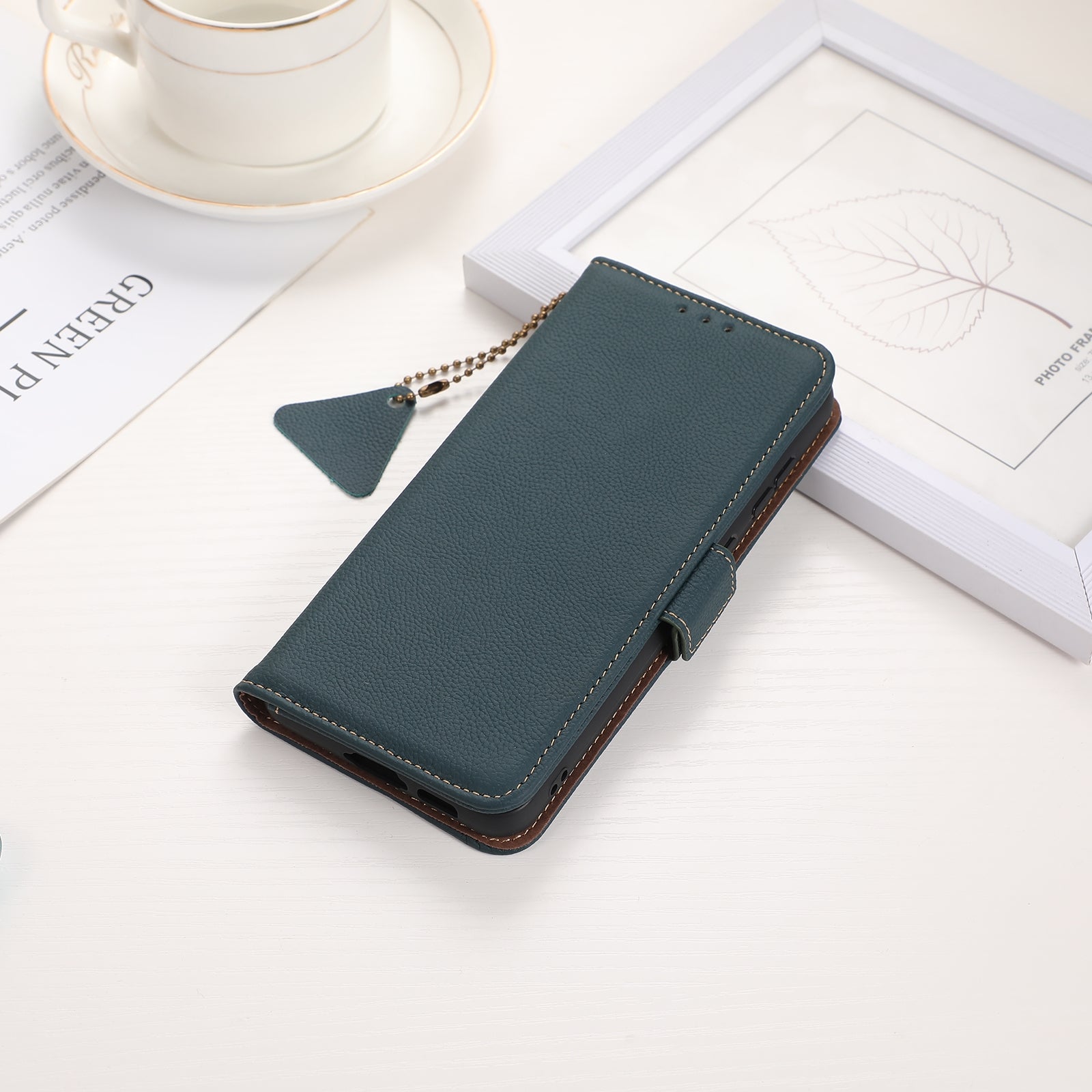 For Redmi 14C 4G Side-Magnetic TJ Genuine Leather RFID Phone Case(Green)