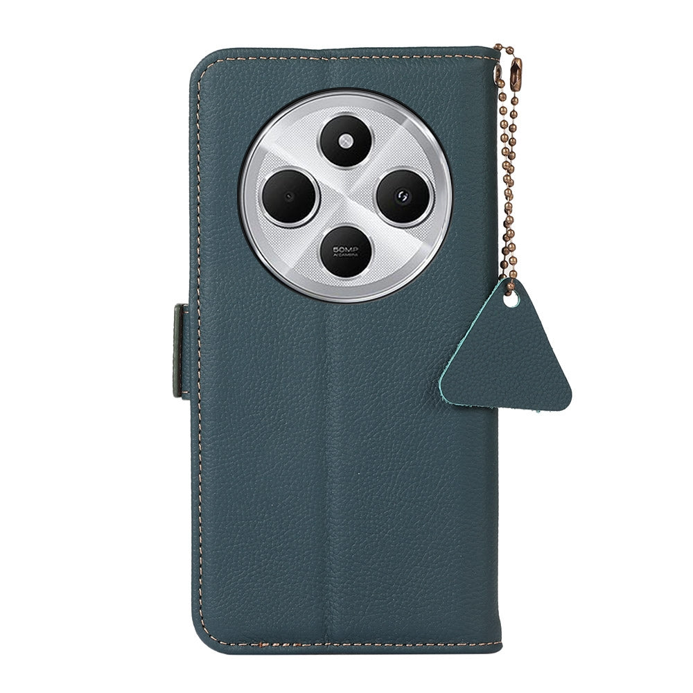 For Redmi 14C 4G Side-Magnetic TJ Genuine Leather RFID Phone Case(Green)