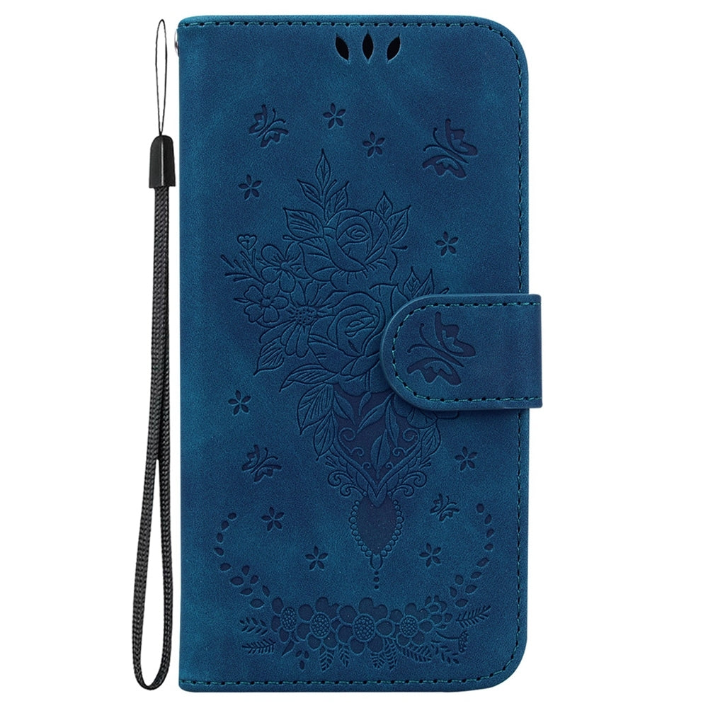 For Redmi 14C 4G Butterfly Rose Embossed Leather Phone Case(Blue)